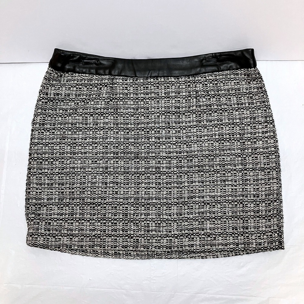 Gap Womens Gray Flannel Woven‎ Fully Lined Faux Leather Trim Miniskirt Size 2